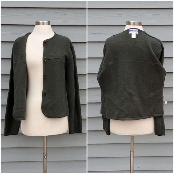 Vintage 90s y2k Pendleton Olive OD Green Wool Brass Button Cardigan Sweater Md - Picture 3 of 6